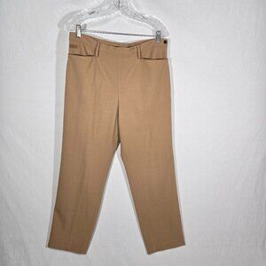 Vintage RALPH LAUREN Caramel Wool Leather Trim Hi-Rise Tapered Leg Pants Size 16